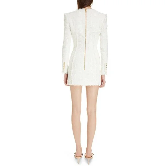 $3150 Balmain Womens Long Sleeve 4-Button Tweed Mini Dress White Size 42 / US 10 - Picture 2 of 6